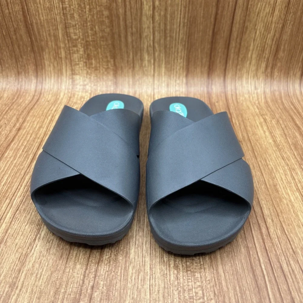 Oka-B‎ Slide Sandals Charcoal Grey Womens Size 7-8 Cross Strap Waterproof USA